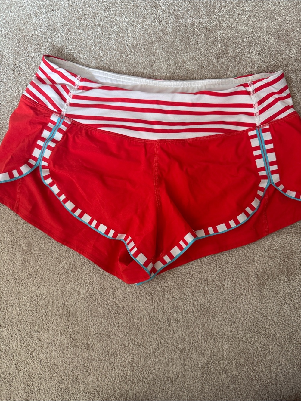 Lululemon Red Women's Athletic Shorts with Striped Waistband